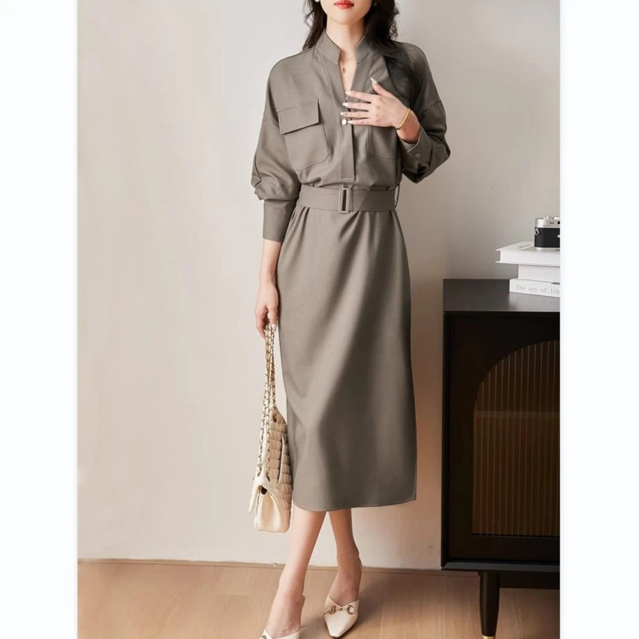 摩登女郎 秋季收腰显瘦连衣裙2025年新款时尚衬衫裙子优雅轻熟风