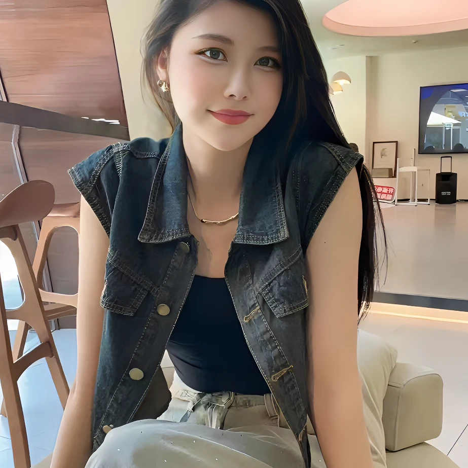 东大门美式复古气质百搭牛仔马甲女2023年夏季新款排扣无袖外套