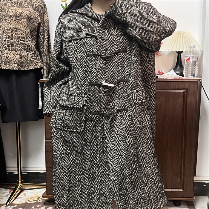 酒酒 Vintage古着复古气质女装个性长款潮流反季羊毛呢大衣外套