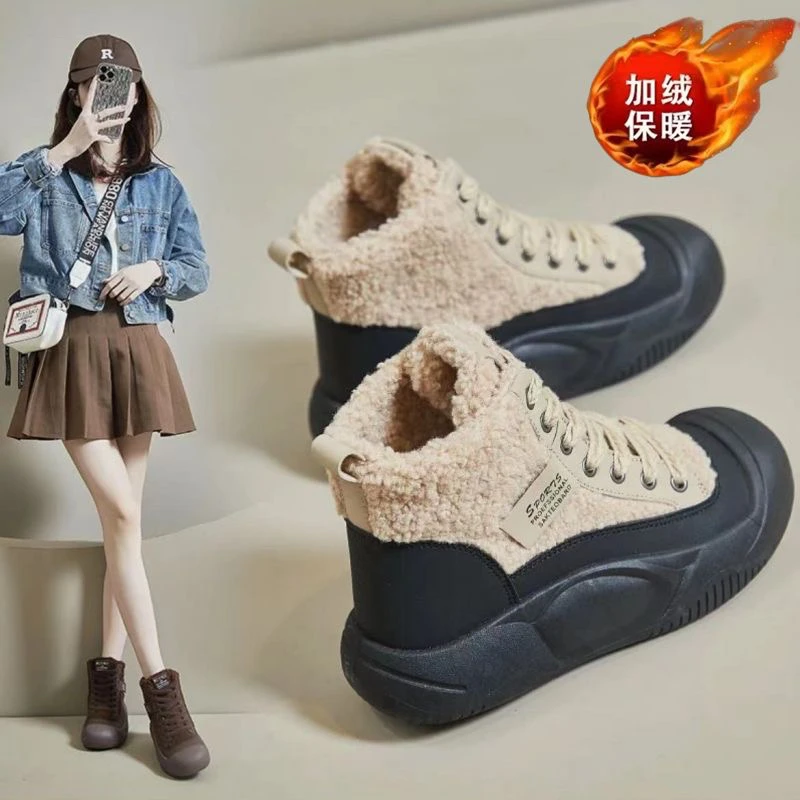高帮鞋女2023新款冬季加绒女鞋二棉毛毛鞋女秋冬外穿羊羔毛