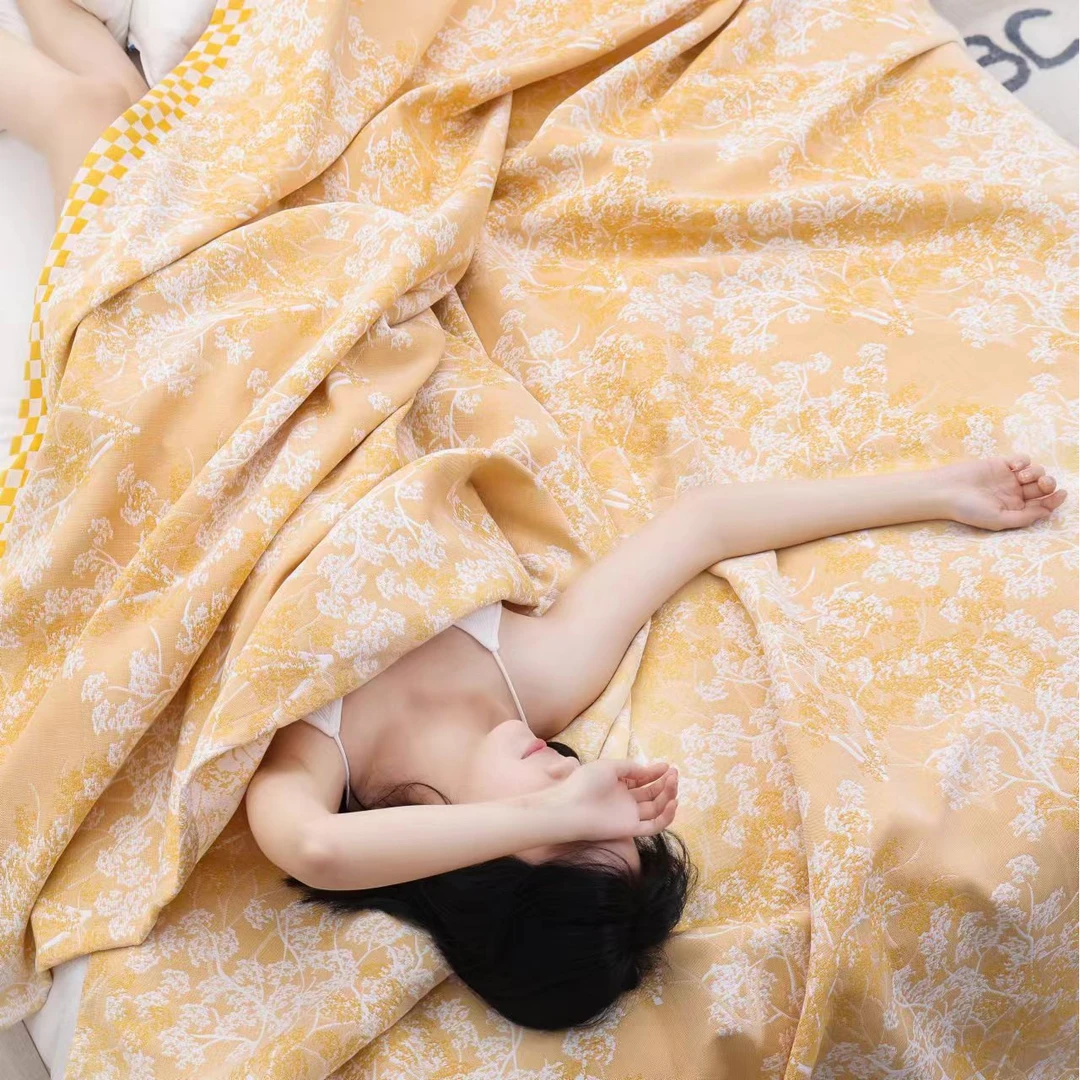 【木槿黄色】 高端酥麻棉多功能纱布床盖2.4/2.5舒适透气