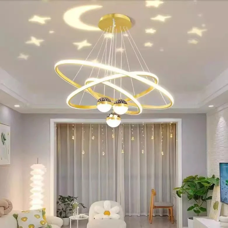 三圈餐吊灯LED星空卧室灯北欧圆环吧台灯客厅吊灯饭厅中山灯具