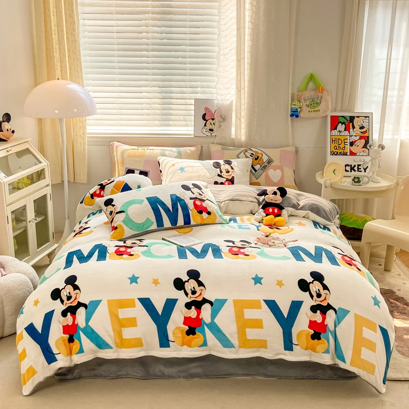 途莎秋冬卡通风牛奶绒男孩床上用品四件套裸睡儿童床笠被套三件套