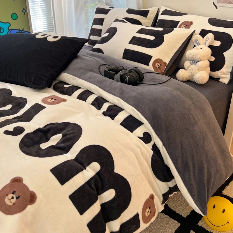 秋冬加厚珊瑚牛奶绒床上四件套法兰绒床单加绒被套床笠宿舍三件套