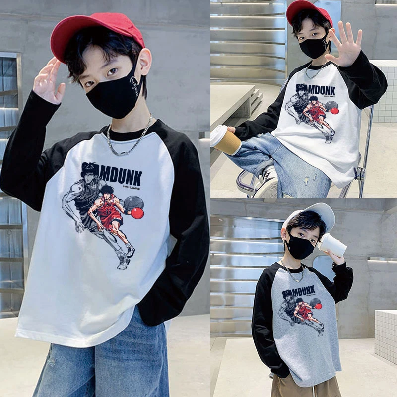 男童长袖插肩袖上衣春秋儿童秋装2025新款中大童男孩炸街帅气t恤