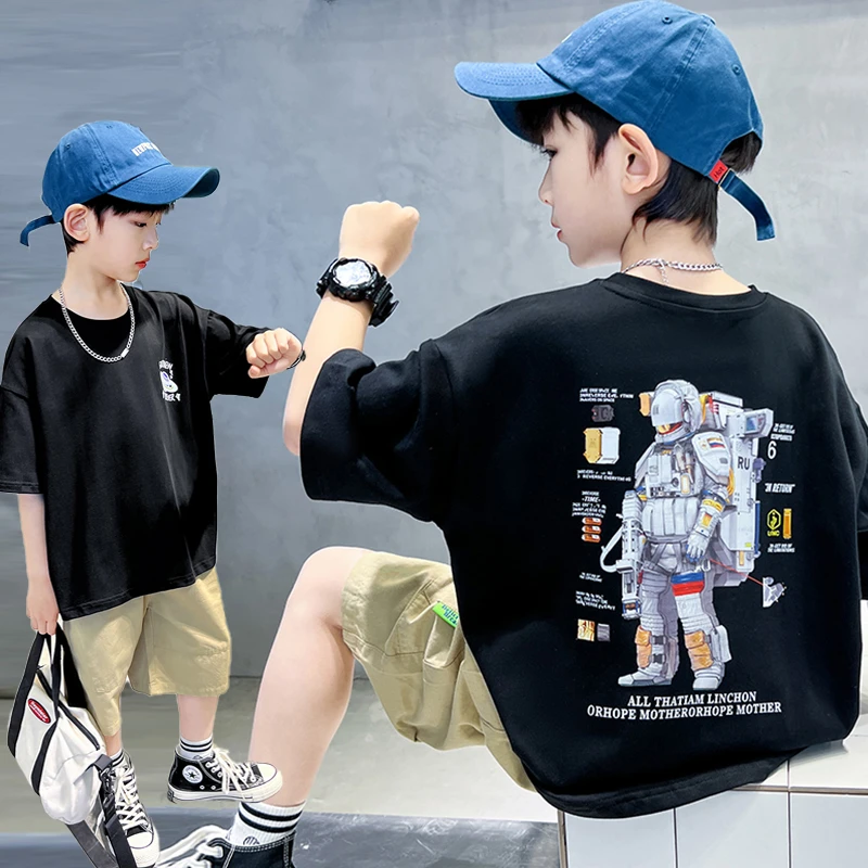 男童宇航员短袖t恤夏季中大童韩版宽松半袖夏装男童衣服童装上衣