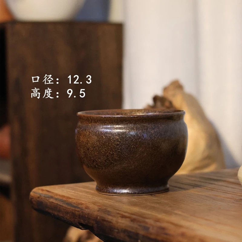酱釉窑变茶渣缸茶洗复古家用大容量束口建水禅意水盂茶道配件