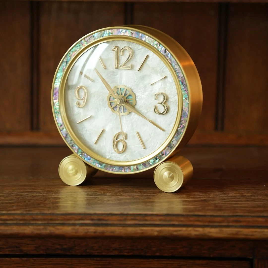 创意轻奢深海黄铜贝母静音机芯座钟桌面摆件8313TQ数字+横条