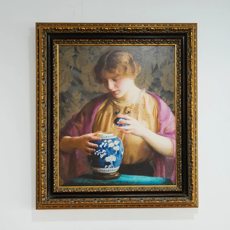 法式复古油画风装饰画客厅玄关挂画