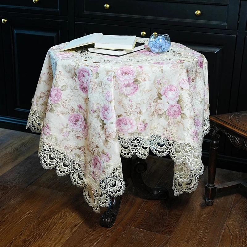 海棠缤纷重瓣立体钩花方形桌布