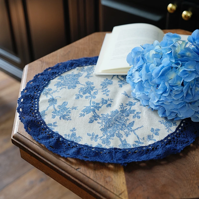 复古蓝玫瑰蕾丝餐垫