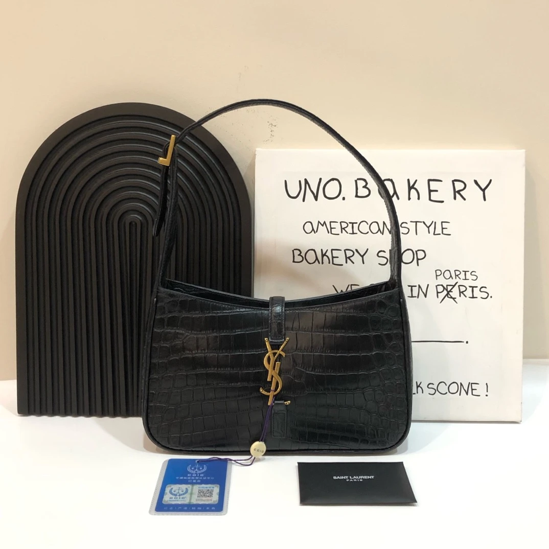 99新 YSL/圣罗兰 【蔡包紫】黑金压纹hobo/6323252