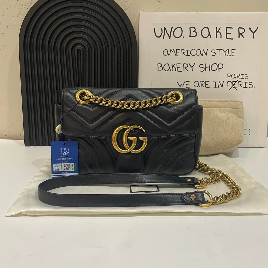 95新 GUCCI/古驰 【蔡包紫】黑金马蒙22 / 9154376