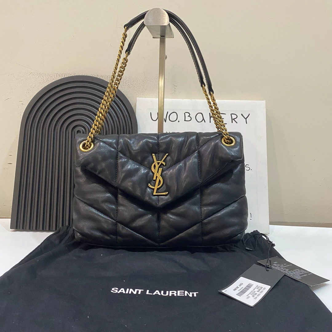 95新 YSL/圣罗兰 【蔡包紫】黑金云朵包小号