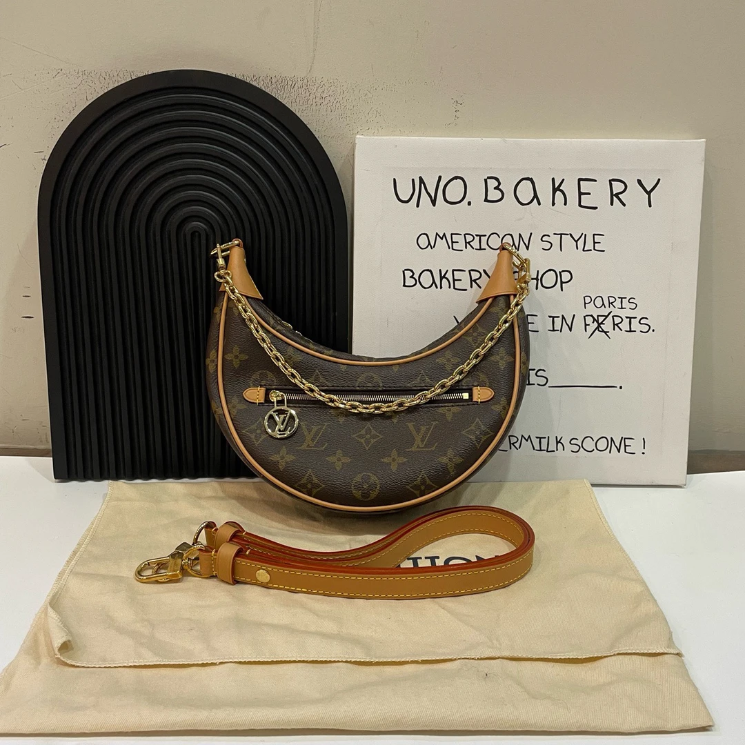 99新 LouisVuitton/路易威登 【蔡包紫】老花loop月亮豌豆包