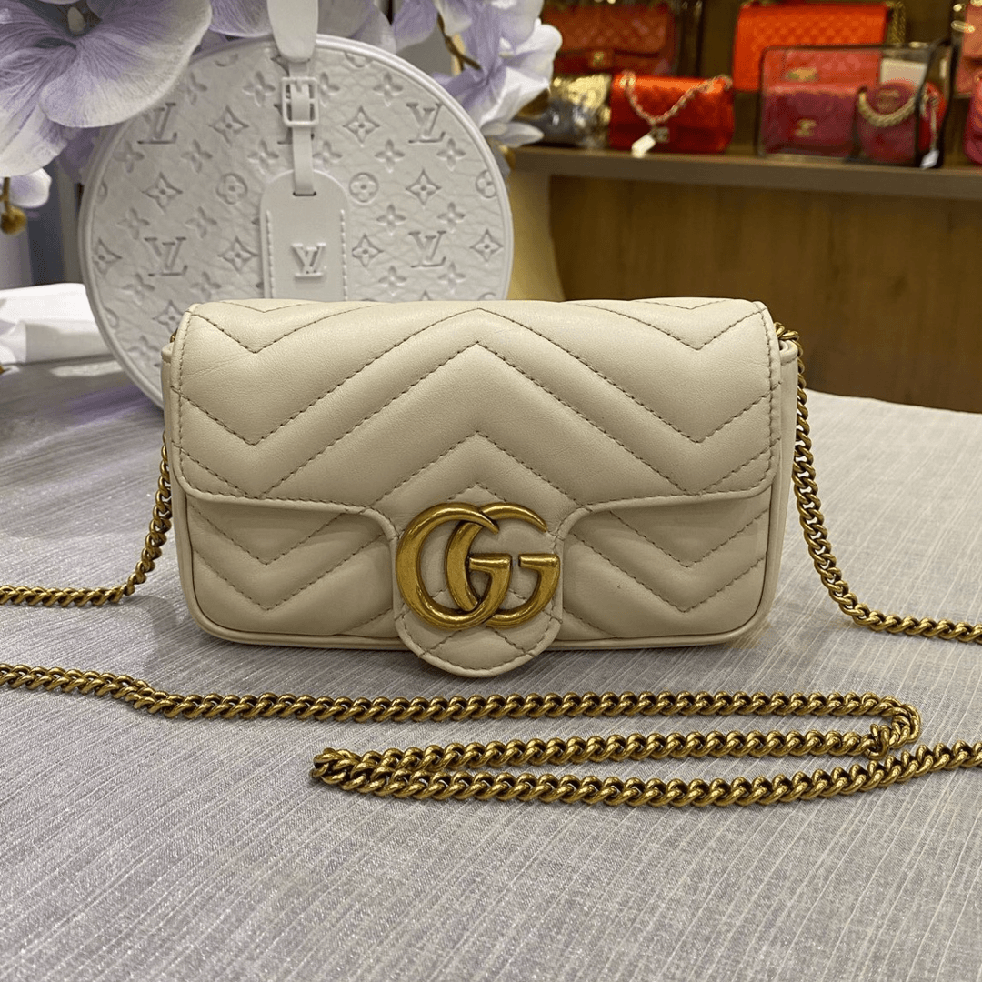 95新 GUCCI/古驰 【蔡包紫】97新古驰马蒙mini super nano白色翻盖