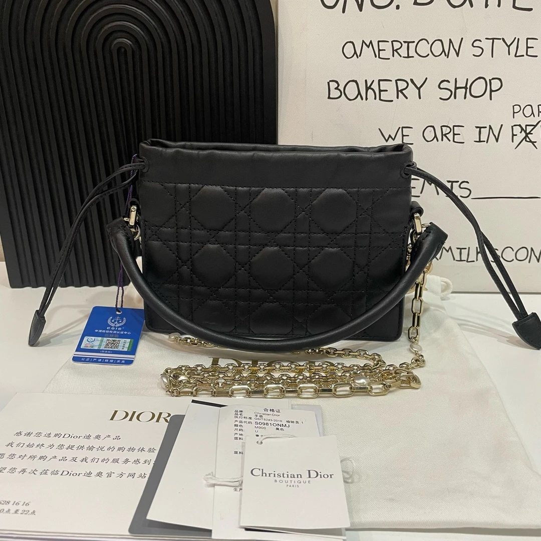 99新 DIOR/迪奥 【蔡包紫】黑金lady抽绳福袋包mini/8186796
