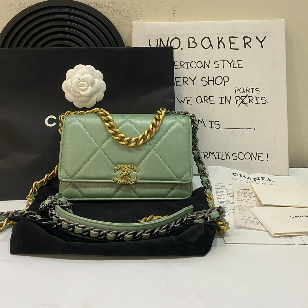 99新 Chanel/香奈儿 【蔡包紫】绿色人鱼姬19bag woc /9497953单肩
