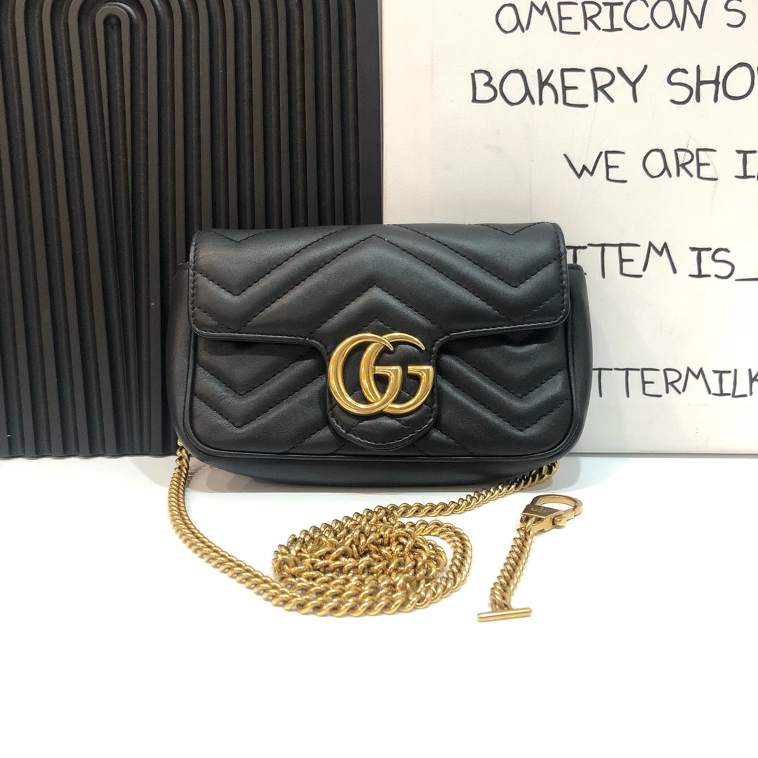 95新 GUCCI/古驰 【蔡包紫】黑金马蒙mini链条包/6475142