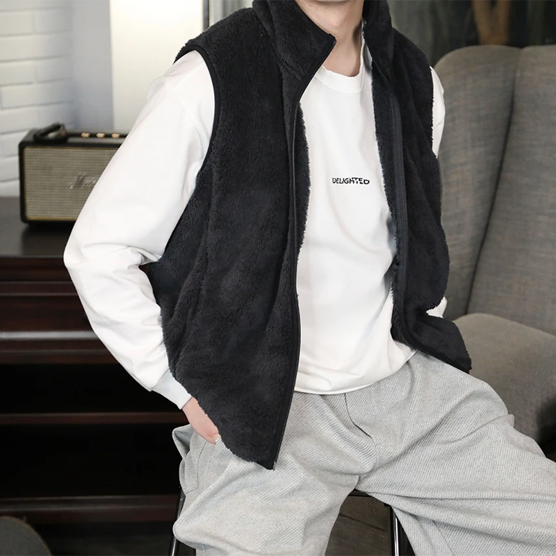秋冬新款抓绒珊瑚绒长绒摇粒绒加厚保暖马甲男背心宽松冬季