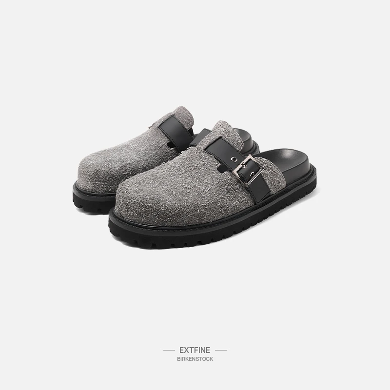 夏上新厚底手工定制高级感刷毛牛皮勃肯鞋包头半拖男外穿防滑