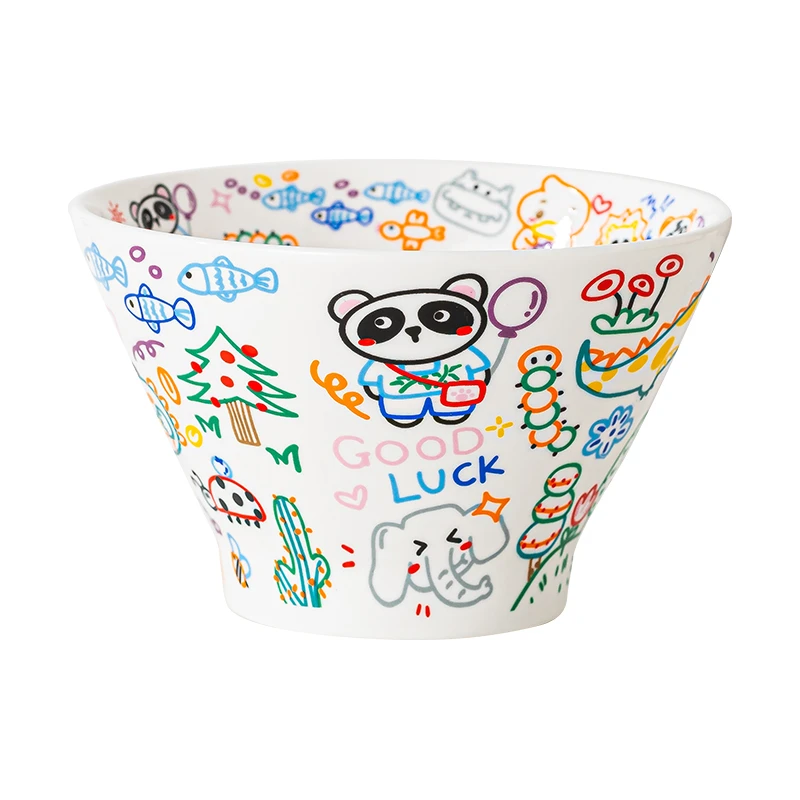 【福利款】涂鸦陶瓷碗新款可爱沙拉碗创意陶瓷大号加厚米饭碗餐杯