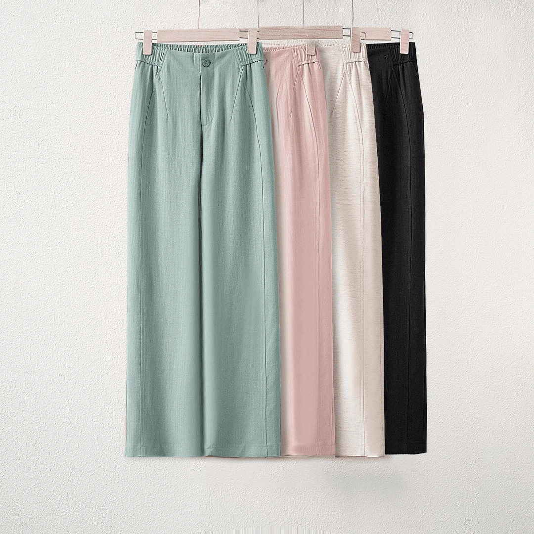 【奢华柜货】Y537进口天 丝水洗亚 麻垂感高腰直筒镰刀窄版阔腿裤