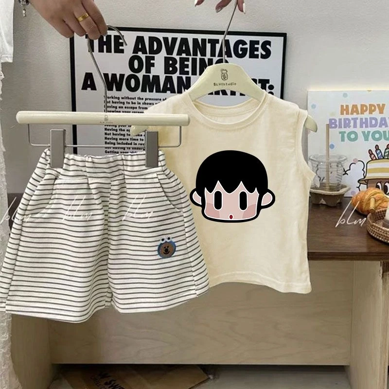 夏季儿童卡通印花短袖裤子两件套男女童洋气时尚T恤百搭宝宝潮流