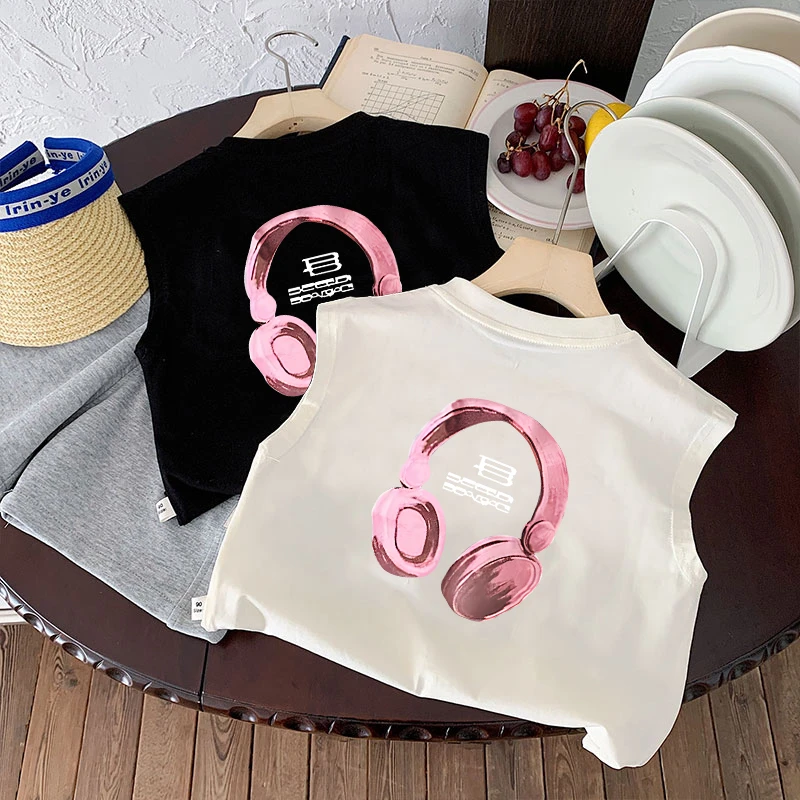 100%纯棉小背心儿童夏季休闲时尚百搭无袖T恤宝宝宽松印花韩版薄