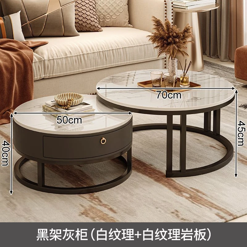 网红高端客厅圆形茶几家用现代简约轻奢岩板小户型茶桌茶台钢化桌