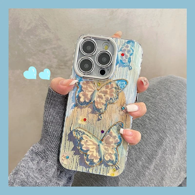 日韩油画蝴蝶适用苹果15手机壳iphone14小众13promax新款全包防摔