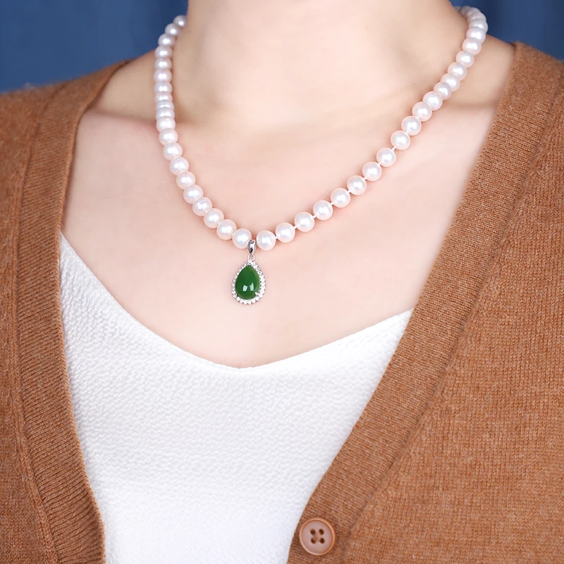高级感天然正品和田碧玉珍珠项链妈妈款送长辈 珠圆玉润玉石吊坠