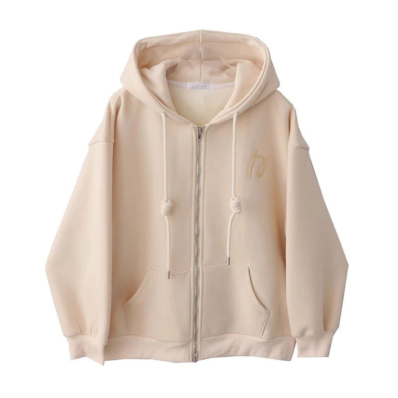 原创自制秋冬新款美式复古刺绣加绒加厚宽松拉链开衫连帽卫衣外套