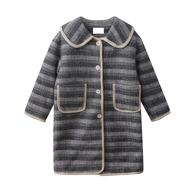 秋冬新款日系复古高级感夹棉加厚宽松中长款毛呢娃娃领外套大衣女