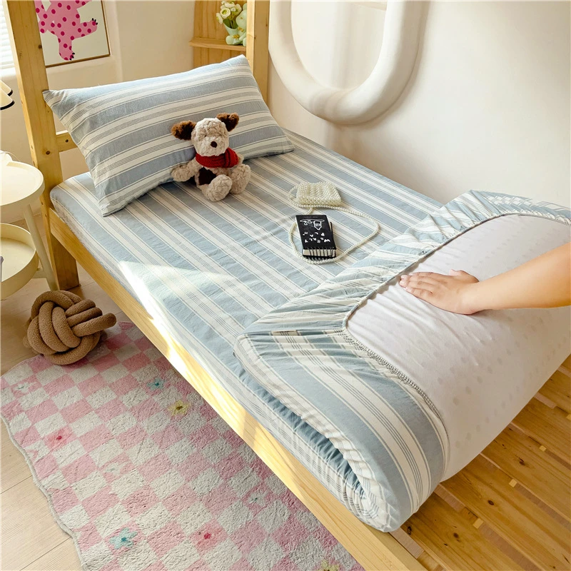 棉色织水洗棉床笠棉学生宿舍床笠两件套0.9m床垫保护套a