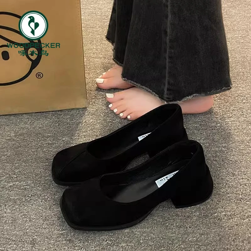 啄木鸟玛丽珍鞋女2024新款秋季高跟软底单鞋女款中式国风黑色女鞋