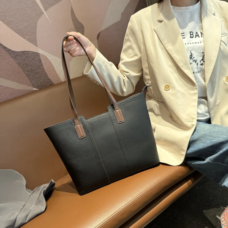 2025新款真皮通勤女包头层牛皮托特包单肩包大容量女士包6808