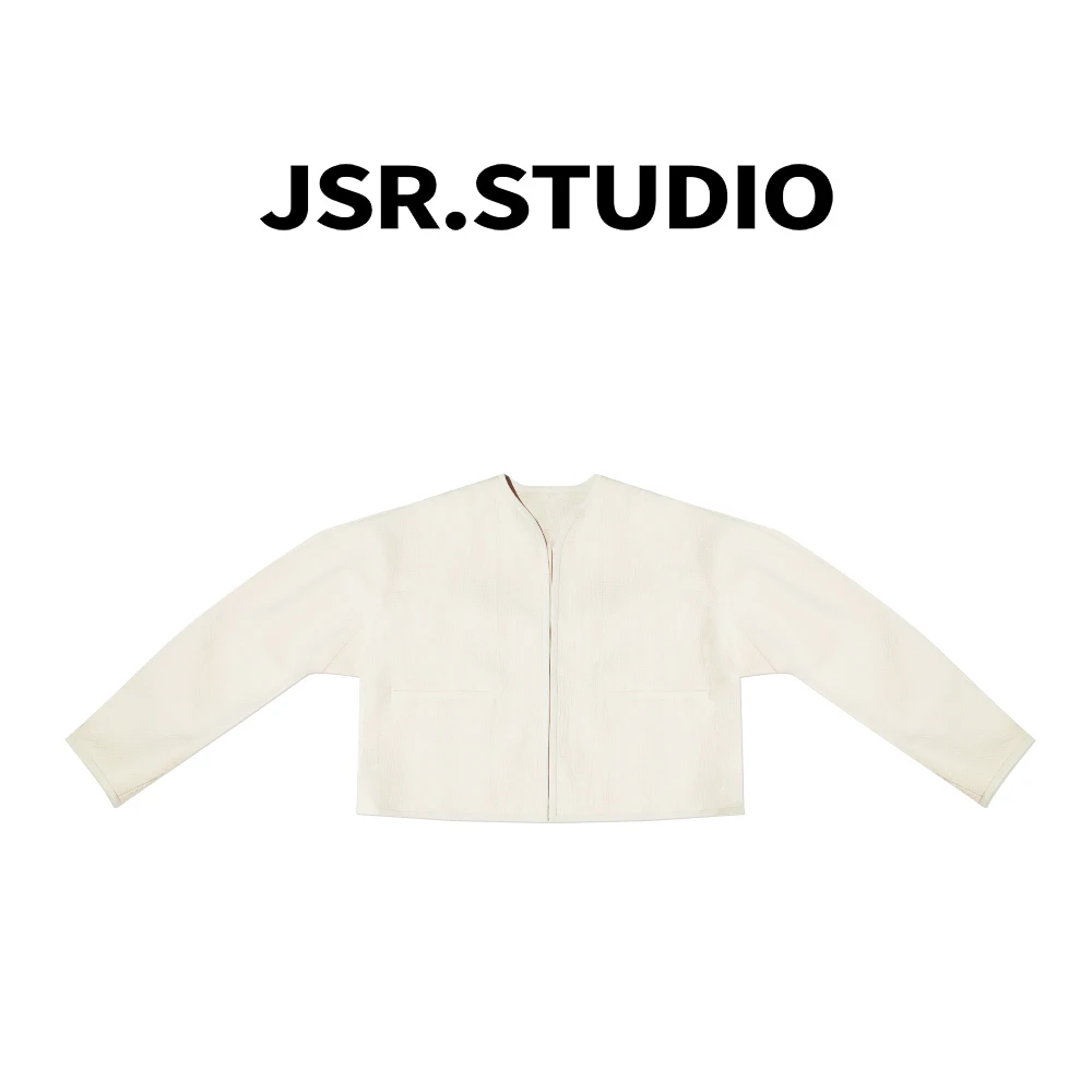 JSR studio【奶酪】米白色暗纹高级上衣女士外套简约长袖纯色宽松