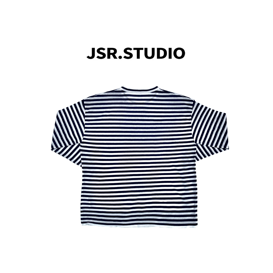 JSR studio 夏季新款简约大方圆领条纹休闲长袖上衣经典