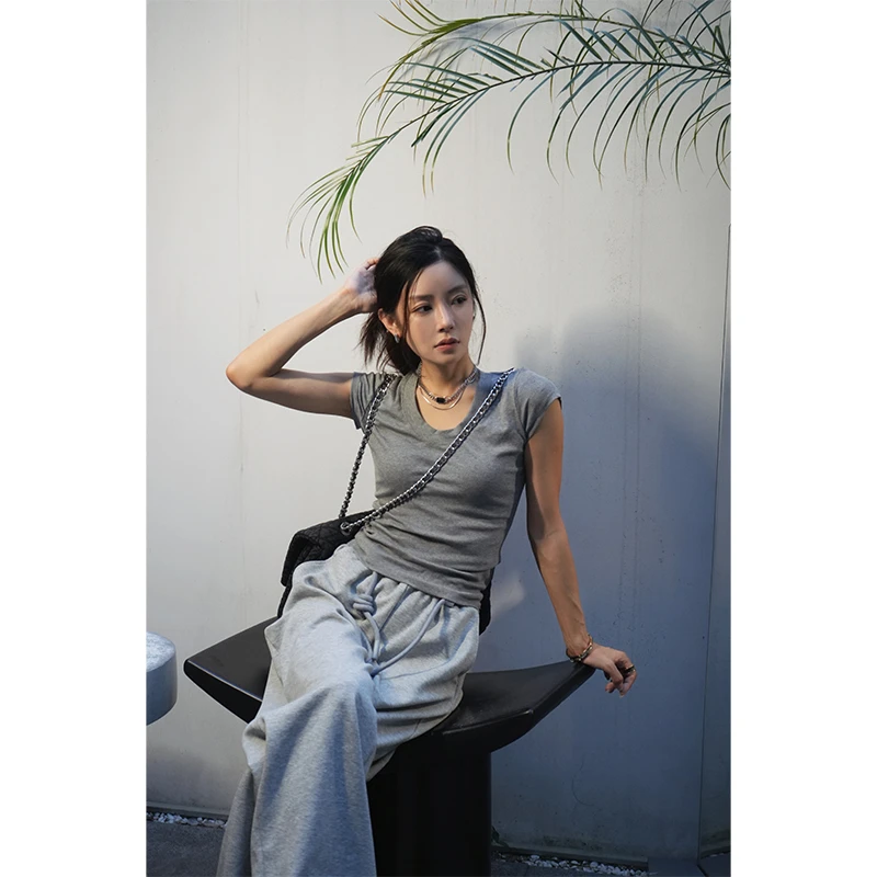 然然私服早秋新款【长腿秘籍】直筒裤女士松紧腰宽松休闲裤子