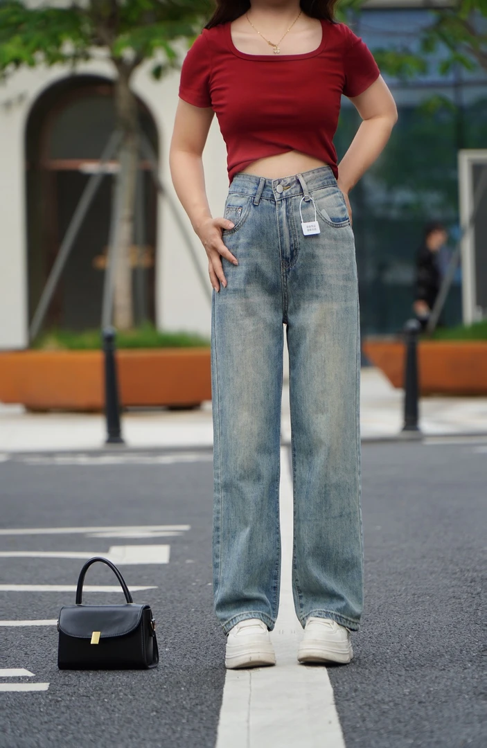 140小个子直筒牛仔裤女2024夏季高腰垂感直筒宽松显瘦薄款阔腿裤
