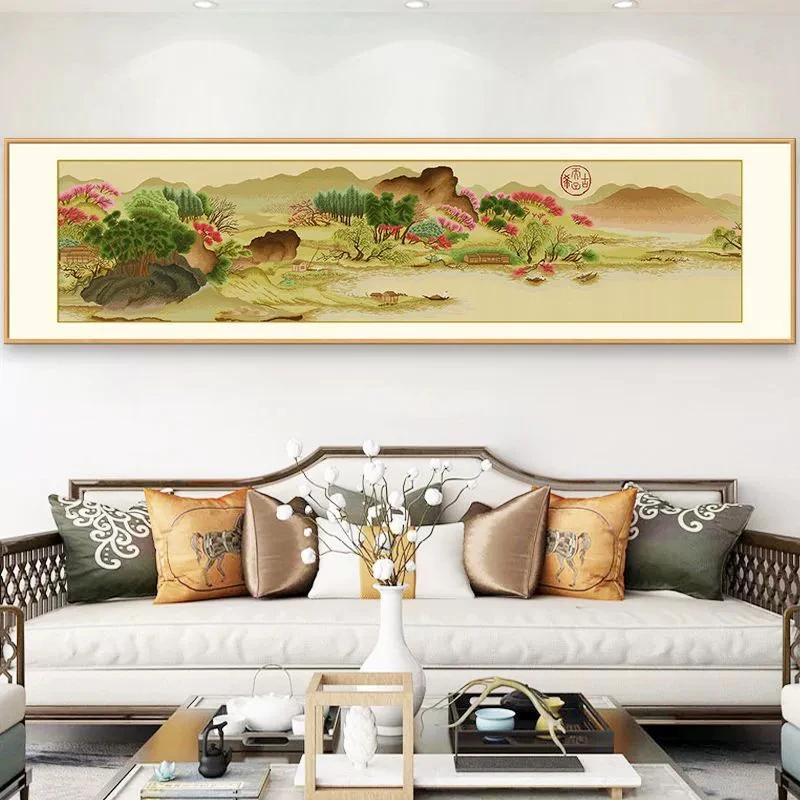 溪山春晓图十字绣印花布新款大气中国经典山水名画3m大格4股线绣