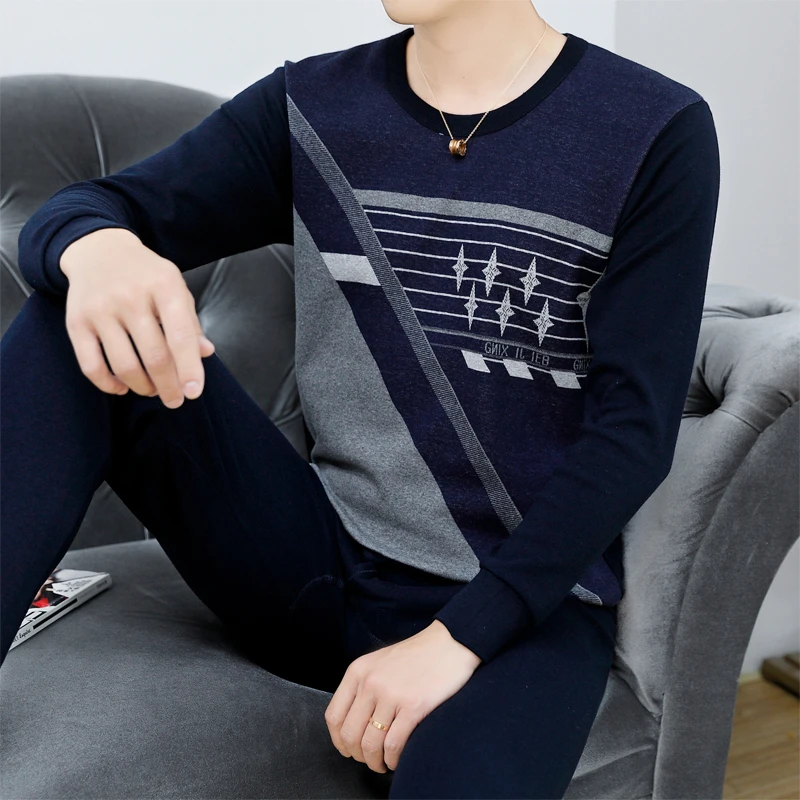 纯棉秋衣秋裤套装男青年大学生男款棉衬衣18岁大男孩睡衣中年内衣