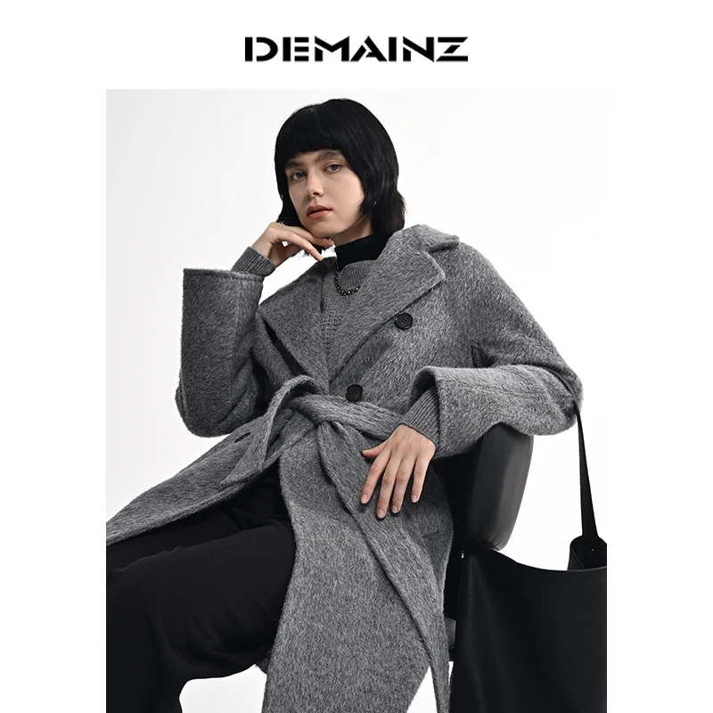 【DEMAINZ】地缦羊驼绒101801苏力牛角扣中长大衣外套女新款DME141