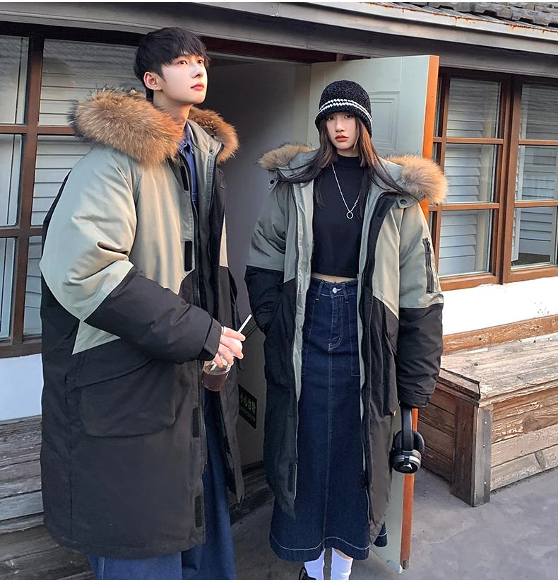 冬季新款长款过膝羽绒服情侣带毛领加厚保暖外套青年潮牌百搭袄子
