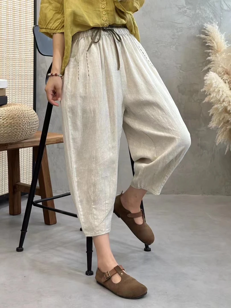 【喵喵麻衣】亚麻八分裤九分裤哈伦裤萝卜裤