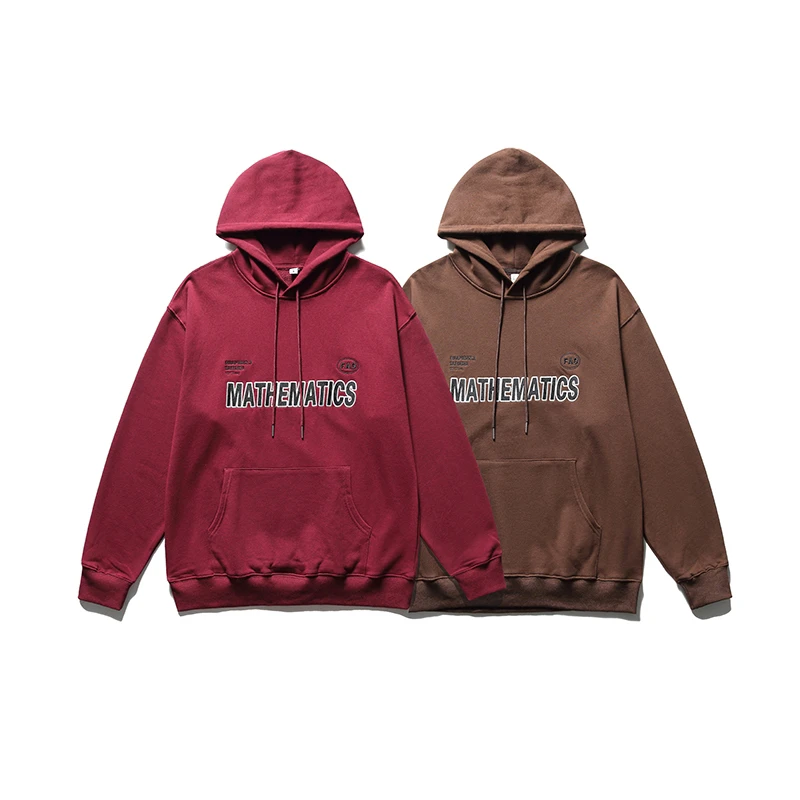 刺绣复古学院风宽松落肩连帽卫衣男潮毛圈面料青年潮流