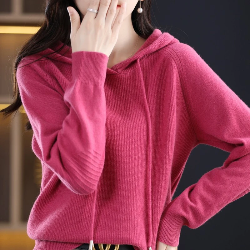 重磅推荐 秋冬季新款连帽衫针织横条袖气质减龄针织衫上衣百搭