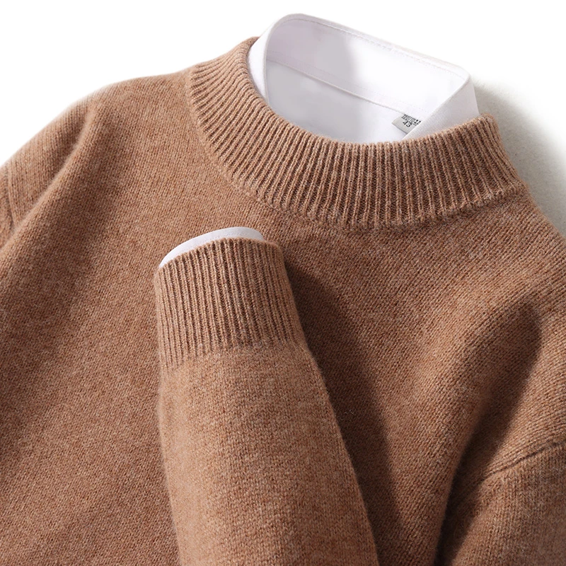 7针  加厚新款100%山羊绒半高领男士纯色休闲针织羊绒衫保暖时尚