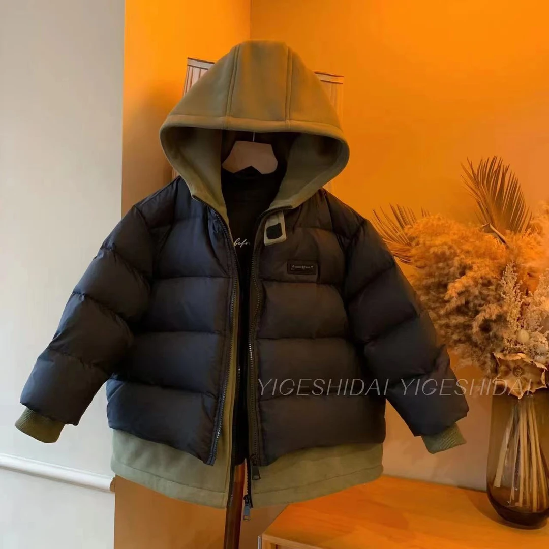 【现货】假两件羽绒服韩版加厚白鸭绒中大童连帽90绒保暖羽绒YG5593